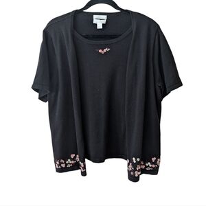 Christopher & Banks Hand Embroidered Floral Short Sleeve Sweater Size Large